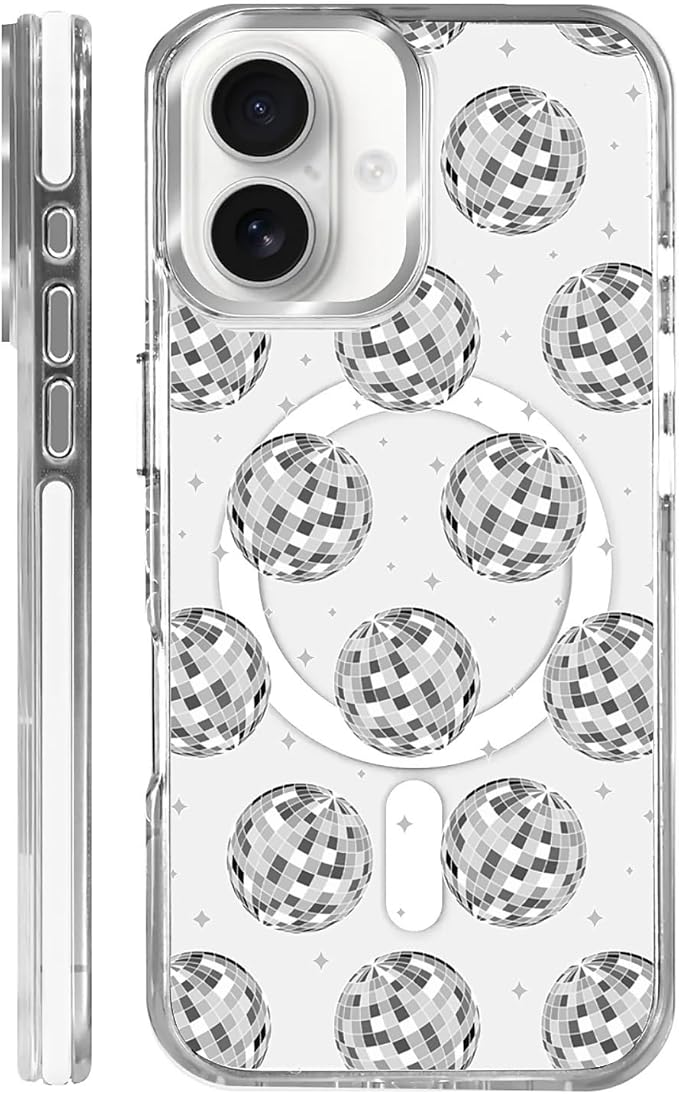 Case for iPhone 16, Disco Ball Grayish White Phone Case Design，for Women Girls by Toulas