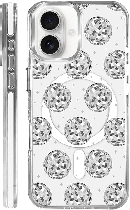 Case for iPhone 16, Disco Ball Grayish White Phone Case Design，for Women Girls by Toulas