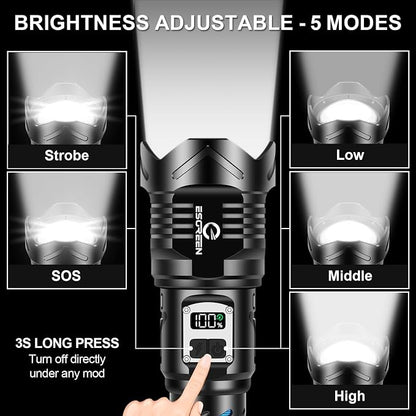 Super Bright Flashlight High Lumens 100000 Rechargeable, Strong 50W LED - Image 3