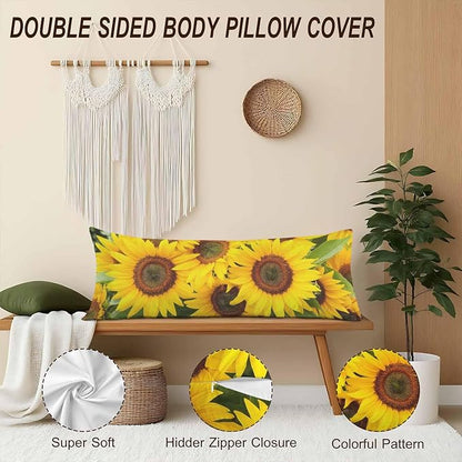 Sunflower Body Pillow Cover Yellow Sunflowers Field Decorative Body Pillow - Image 4