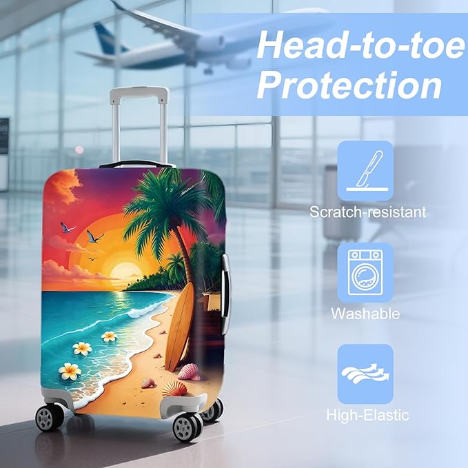 ANNA QUEEN Tropical Sunset Beach Luggage Cover, Stretchable Suitcase Protector - Image 3