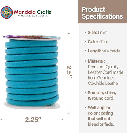 Mandala Crafts Round Genuine Teal Leather Cord - Image 4