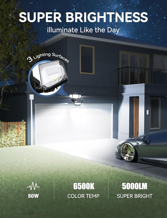 Olafus 50W Motion Sensor Outdoor Light Plug in, Motion Flood Light Dusk to Dawn - Image 5