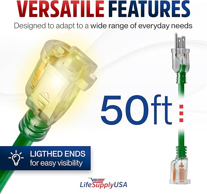 50ft Outdoor/Indoor Extension Cord 14/3 Gauge Heavy Duty 3 Prong SJTW, - Image 6