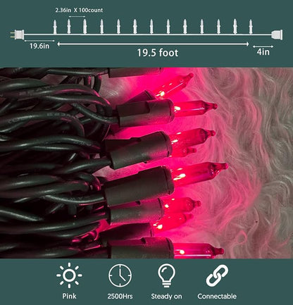 HISHINY Christmas Lights 100 Count Pink Christmas Tree String Lights - Image 2