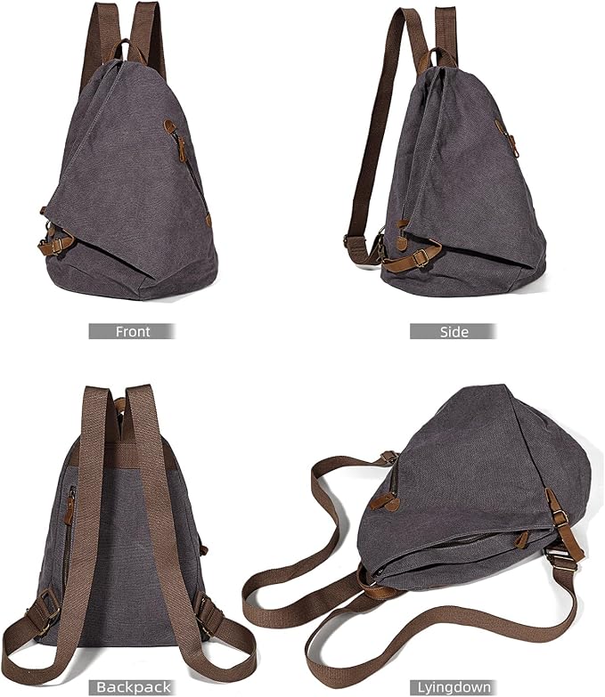 KL928 Canvas Vintage Backpack – Large Casual Daypack Outdoor Travel Rucksack - Image 9