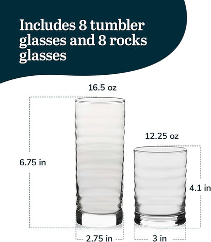 Libbey Pueblo Tumbler and Rocks Glass Set, Wavy and Groovy Drinking Glasses Set - Image 3