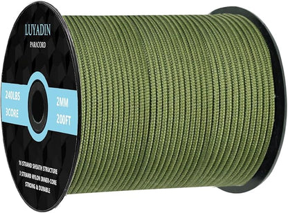 Paracord 240lb - Diameter 2mm Micro Utility Cord -3 Strand Parachute Spool Cord by LUYADIN