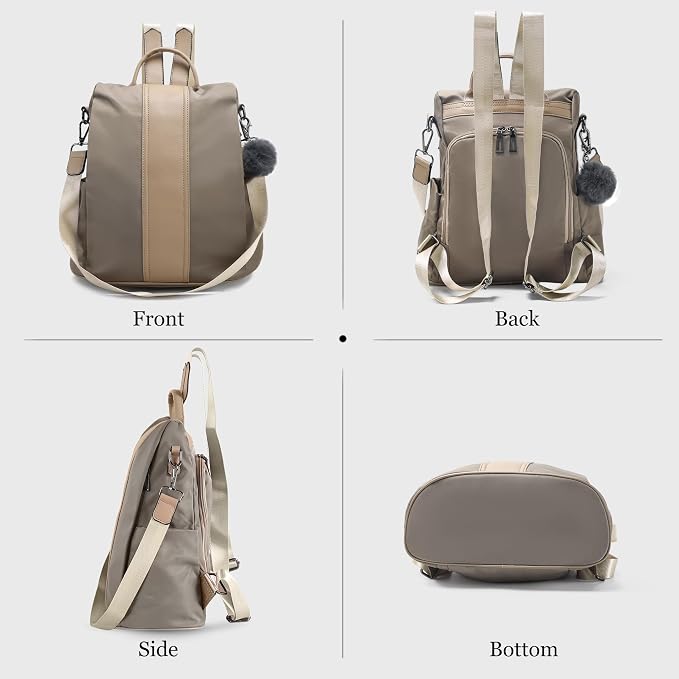 PINCNEL Women Khaki Medium Backpack Purse Waterproof Nylon Anti-theft Rucksack - Image 6
