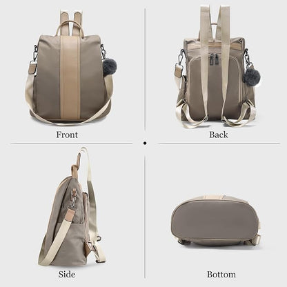 PINCNEL Women Khaki Medium Backpack Purse Waterproof Nylon Anti-theft Rucksack - Image 6