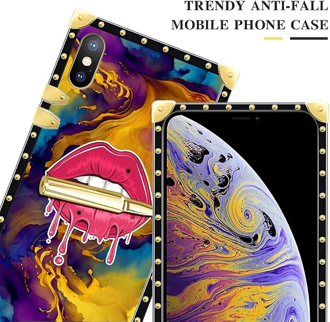 Compatible with iPhone XR Case, Cool Corlorful Lip Marble Luxury Golden - Image 4
