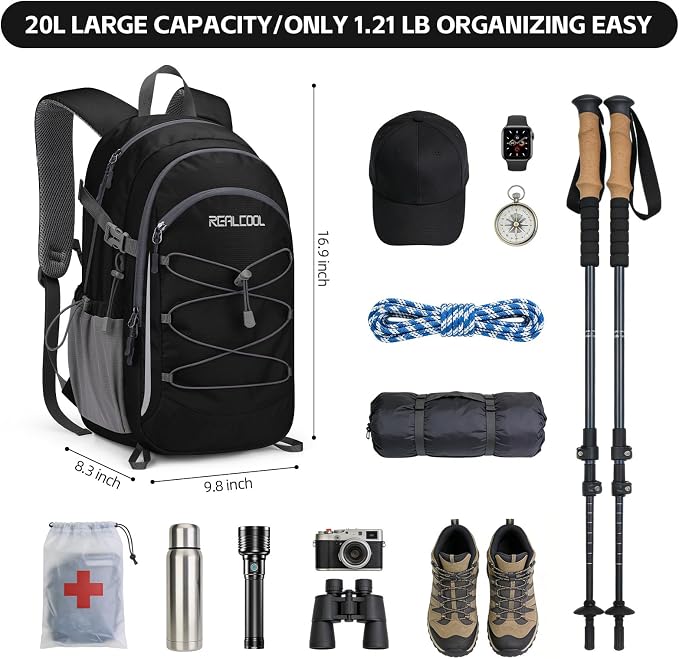RealCool Hiking Backpack for Men Women, 20L Lightweight Waterproof Travel - Image 2