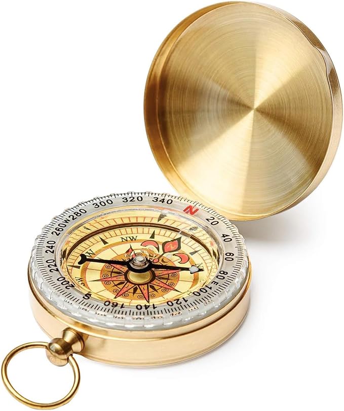 Brass Pocket Compass with Luminous Dial, Sports Waterproof Navigation Maganetic by Unknown