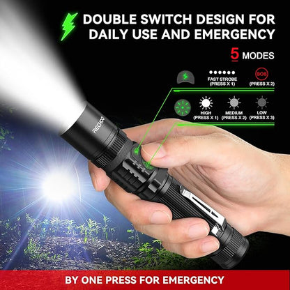 RECHOO Flashlights USB Rechargeable 2 Pack Double Switch S3000L LED Tactical - Image 2