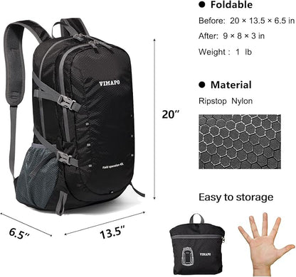 Packable Lightweight Backpack 40L, Ripstop Nylon Foldable Traveling Daypack - Image 2