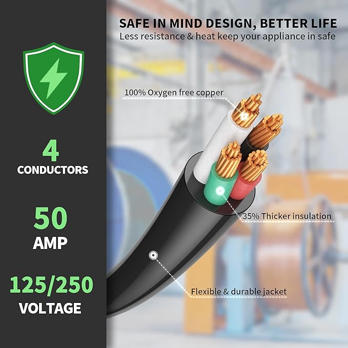 POWGRN NEMA 14-50P to NEMA 14-50R 50 Amp RV/EV Extension Cord 50 FT Outdoor - Image 5