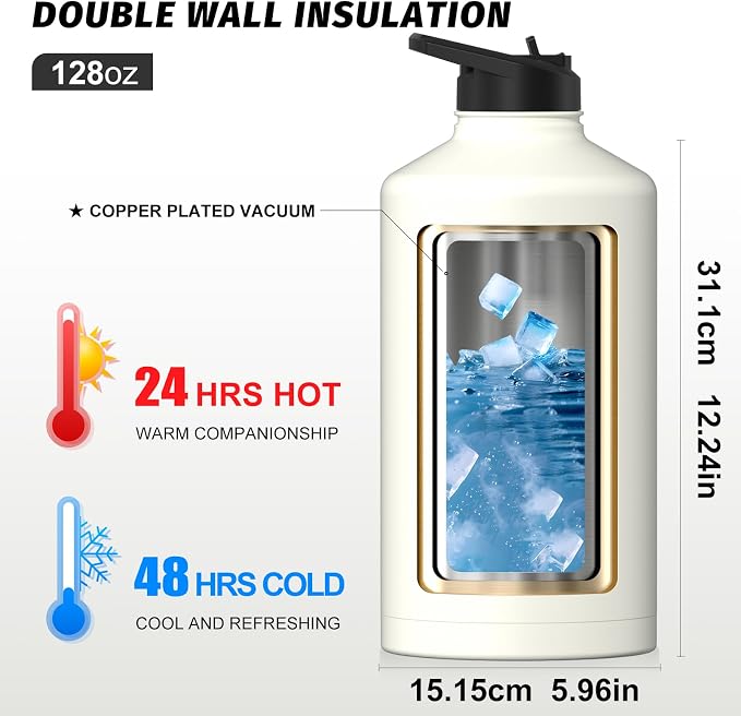 1 Gallon Water Bottle Insulated, BPA Free&Leak Proof, 128oz Stainless Steel - Image 3