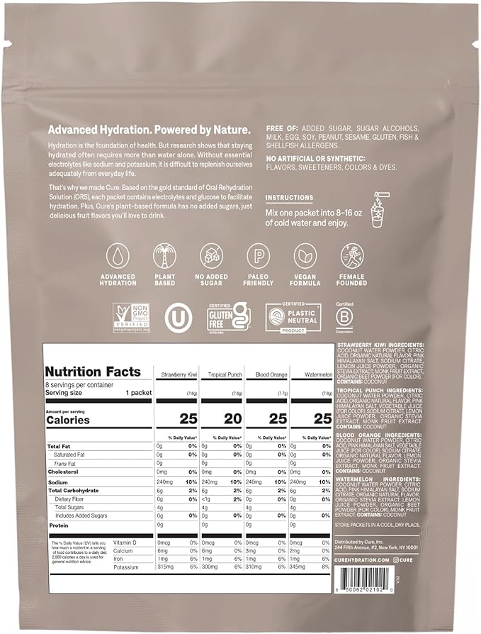 Cure Hydration | Plant-Based Electrolyte Drink Mix | No Added Sugar | FSA-HSA | - Image 2