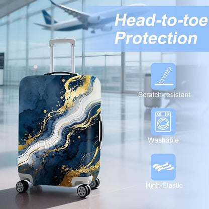 ANNA QUEEN Blue Abstract Marble Travel Luggage Cover -Stretchable Airplane - Image 3