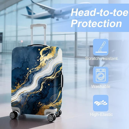 ANNA QUEEN Blue Abstract Marble Travel Luggage Cover -Stretchable Airplane - Image 3