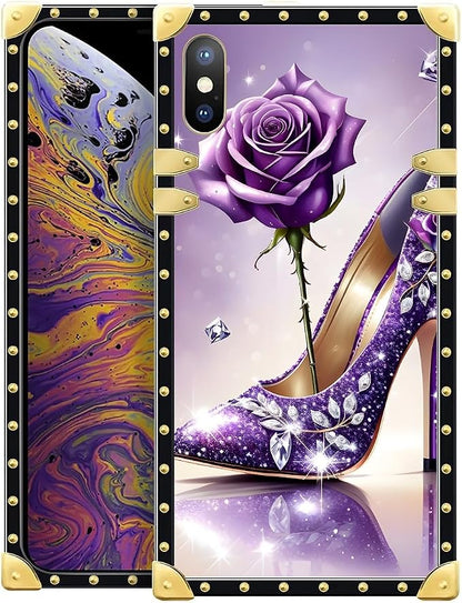 Compatible with iPhone XR Case, High Heeled Purple Diamond Rose Luxury Golden by Unknown