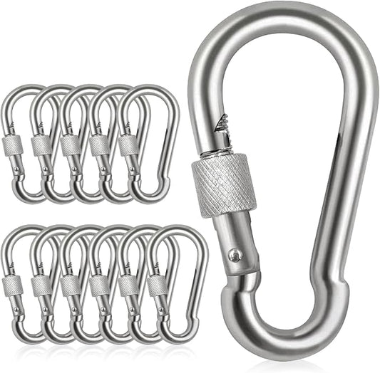 Locking Carabiner Clips, Stainless Steel Spring Snap Hook Locking Carabiner by Acquwistach