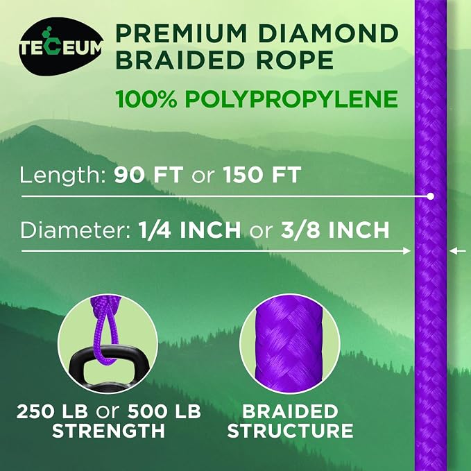 TECEUM Rope – 150 Feet x 1/4 Inch – Purple – Strong All-Purpose Utility Rope – - Image 2