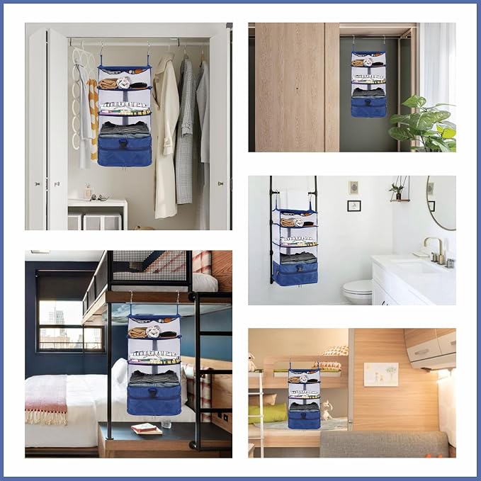 Surblue Hanging 3-Shelf Closet Organizer Pocket Collapsible Washable Oxford - Image 7