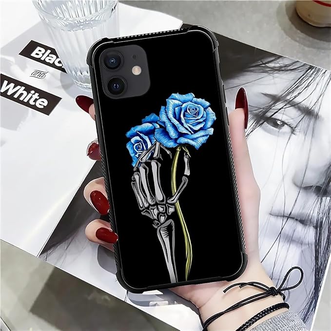 for iPhone 11 Case, Skeleton Holding Blue Rose Pattern Graphic Design Girl Boy - Image 7