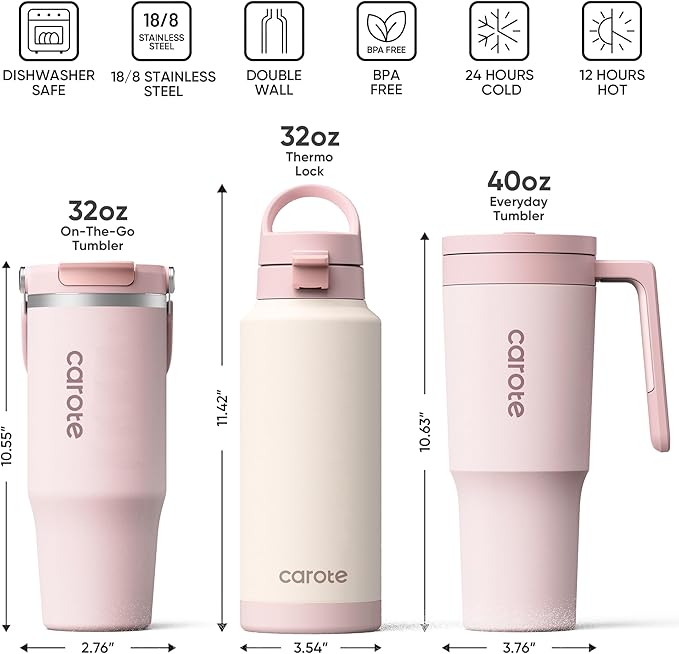 CAROTE 3-Pack Insulated Stainless Steel Water Bottles, Cup Holder Compatible - Image 2