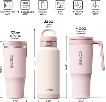 CAROTE 3-Pack Insulated Stainless Steel Water Bottles, Cup Holder Compatible - Image 2