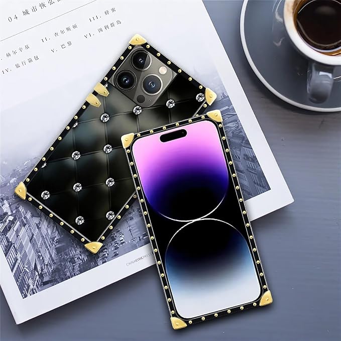 Compatible with iPhone 14 Pro Max Case, Shiny Black Sofa Crystal Luxury Golden - Image 6