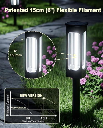 Solar Pathway Lights Outdoor 6 Pack, Upgraded Brighter 6 Inch extended filament - Image 2