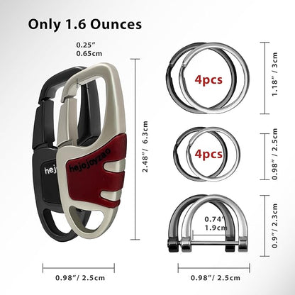 Keychain with Carabiner Clip, 4 Heavy Duty Key Rings and D Ring - Image 5