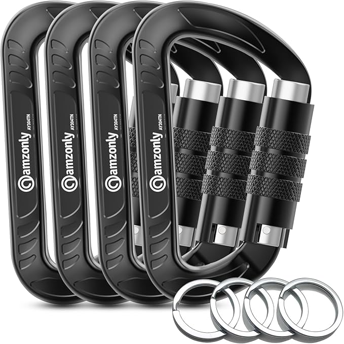 3inch Auto Locking Carabiner Clips Heavy Duty, 12KN /2697lbs Lightweight by AMZONLYLORSUM