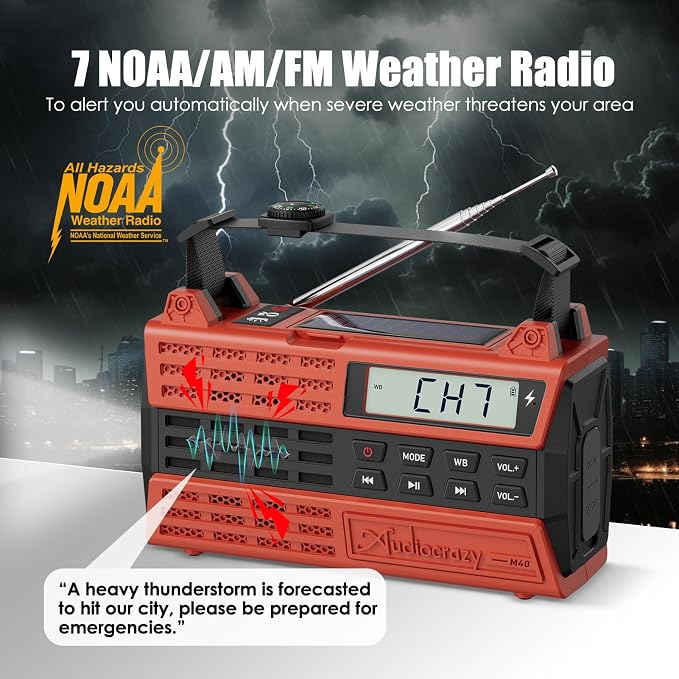 Emergency Crank Radio, 5000mAh/18500mWh Solar Hand Crank Radio, AM/FM/NOAA - Image 2