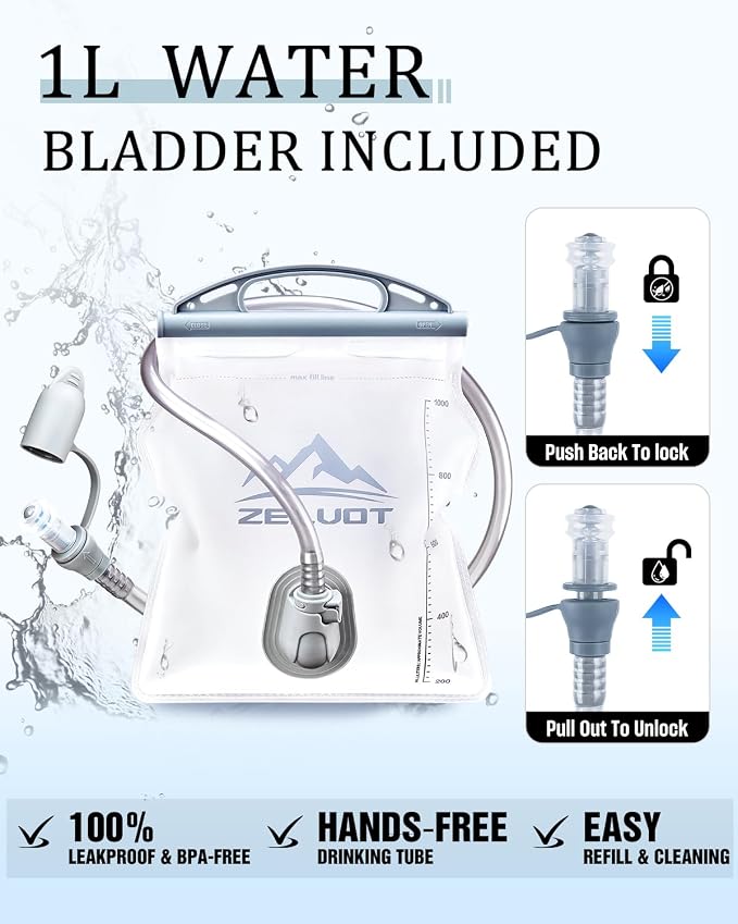 Zelvot Running Vest with 1L Water Bladder, USA Original Patent, Adjustable - Image 8