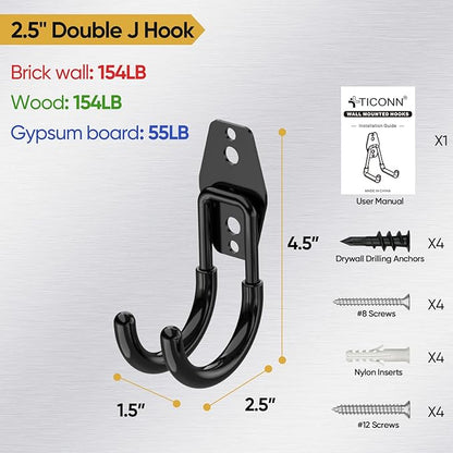 TICONN 2 Pack Heavy Duty Garage Hooks, Steel Utility Wall Storage Hooks - Image 4