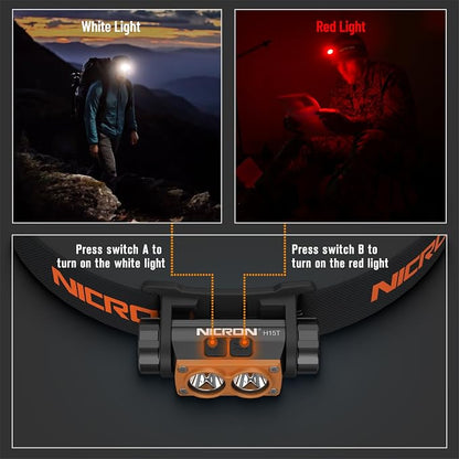 NICRON H15T Headlamp Rechargeable, 500 Lumens LED Headlamp - Image 7
