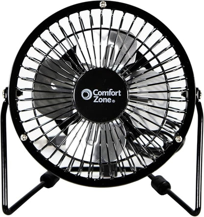 Comfort Zone 4-inch All-Metal Mini Desk Fan – High Velocity Portable USB Fan - Image 2