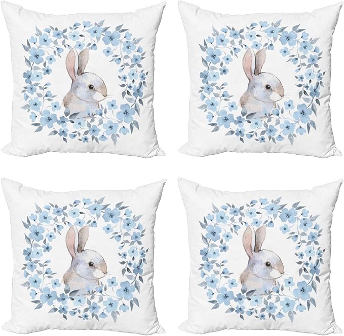 Ambesonne Watercolor Flower Decorative Throw Pillow Case Pack of 4, Bunny by Ambesonne