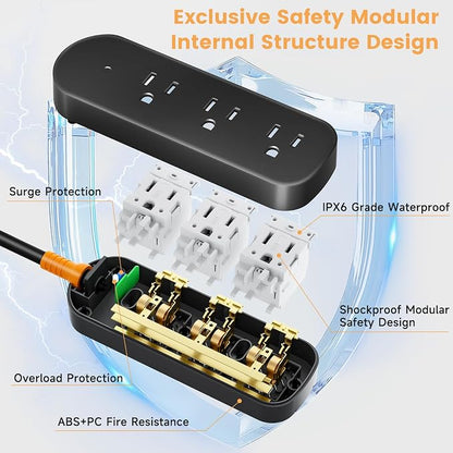 Outdoor Power Strip Weatherproof 6 FT Extension Cord Waterproof Surge Protector - Image 5