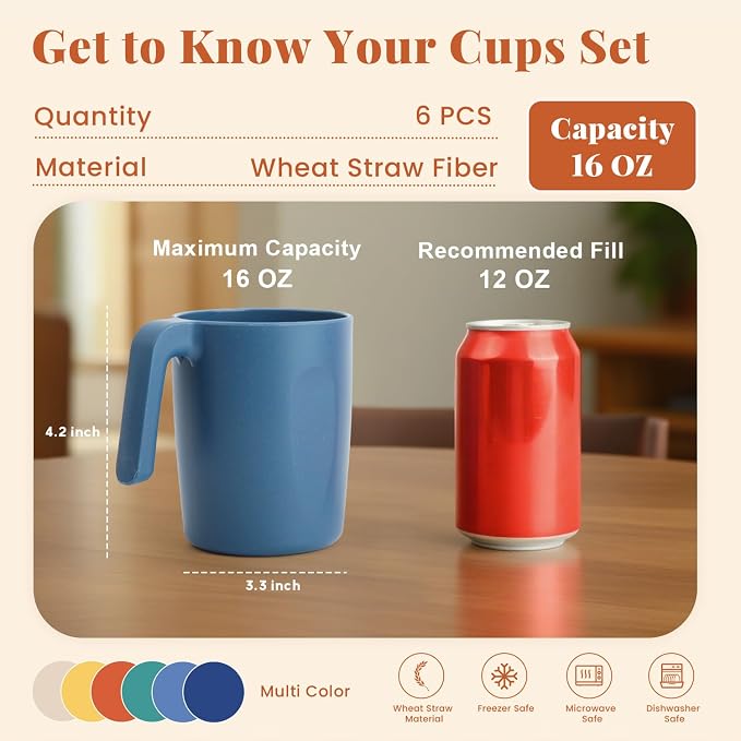 Homienly Wheat Straw Coffee Mugs, Alternative to Plastic Coffee Cups, - Image 2