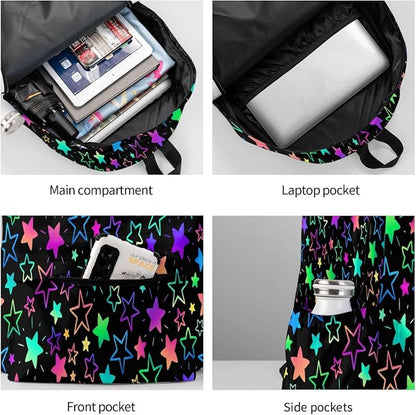 cfpolar 17 Inch Backpack Bright Neon Stars Laptop Bag Shoulder Bag School - Image 6