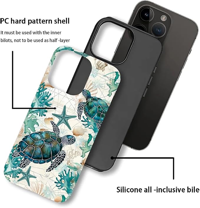 for iPhone 12 Pro Max Case, HH2 Ocean Sea Turtle Nautical Map Hybrid 2 Layer - Image 3