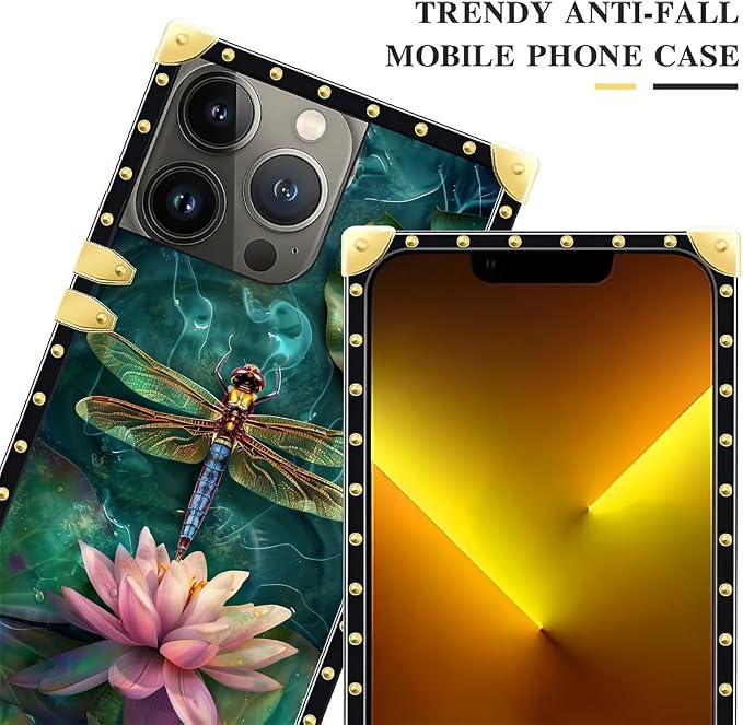 Compatible with iPhone 13 Pro Max Case, Colourful Dragonfly Pink Lily Pads - Image 4