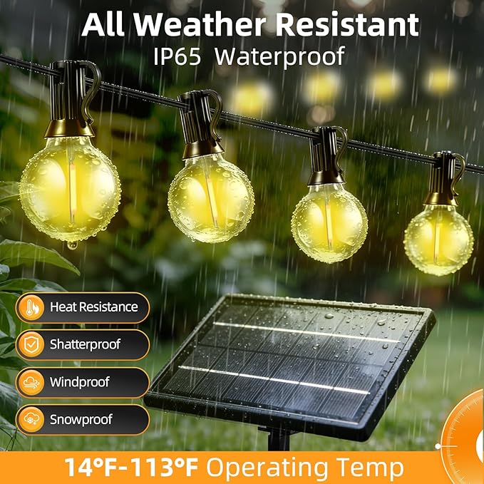 Solar Lights Outdoor Waterproof: G40 10M 33FT Shatterproof Bulbs Patio Lights - Image 2