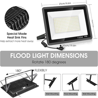 YANYCN 3 Pack 150W LED Flood Light Outdoor, Super Bright Exterior Security Light - Image 4
