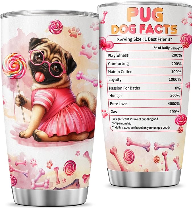 Pug Dog Facts, Dog Mom Gifts, Women Mother Mama Handle Tumblers Best Mothers by JENOIS