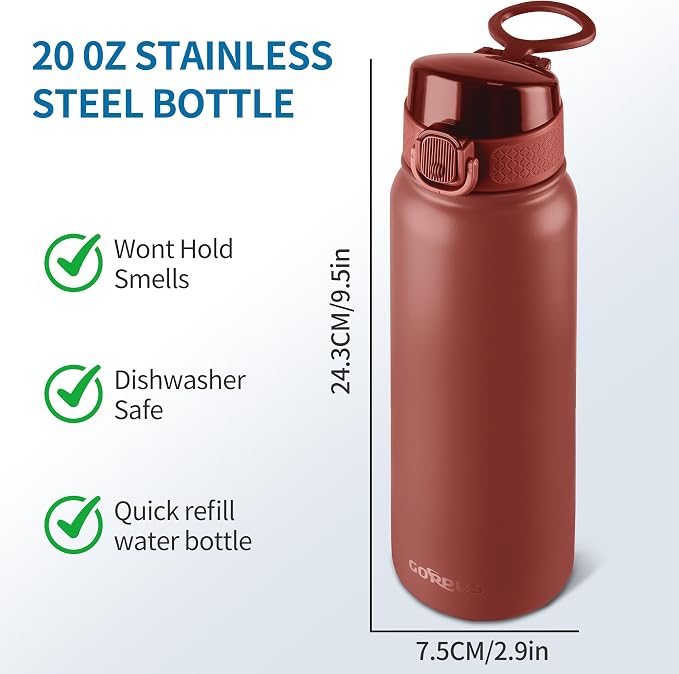 GOPPUS 20 Oz Insulated Stainless Steel Water Bottle BPA-Free Sports Water Bottle - Image 6